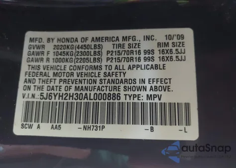 2010 Honda Element Lx z USA, uszkodzony, nr VIN 5J6YH2H30AL000886